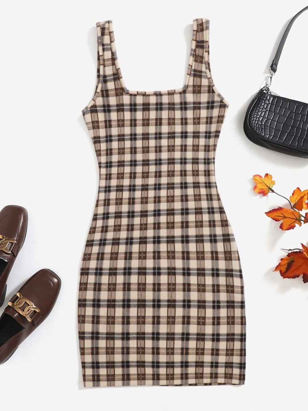 Multicolor Casual Women's Plaid Print Cami Dress